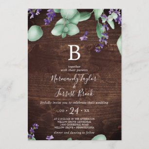 Rustic Lavender Wooden Monogram Wedding Invitation