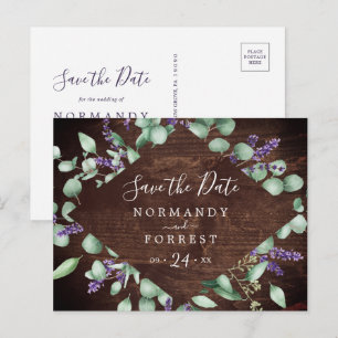 Rustic Lavender Wooden Save the Date Postcard