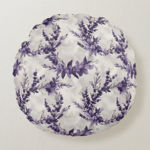 Rustic lavender wreath watercolor style pattern round pillow