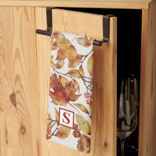 Rustic Leaf Autumn Monogram Kitchen Towel
