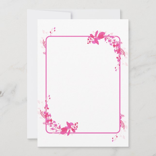 Rustic leaf cascade motif pink invitation (Front)