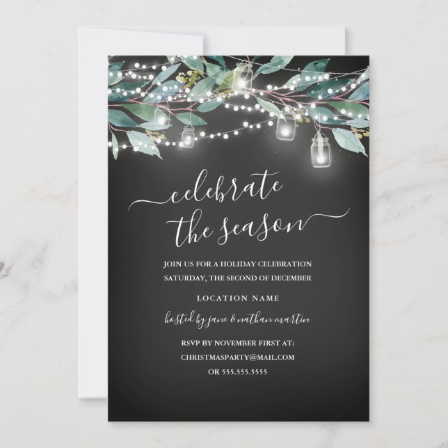 Rustic Leaf Chalkboard Christmas Party Invitation (Front)