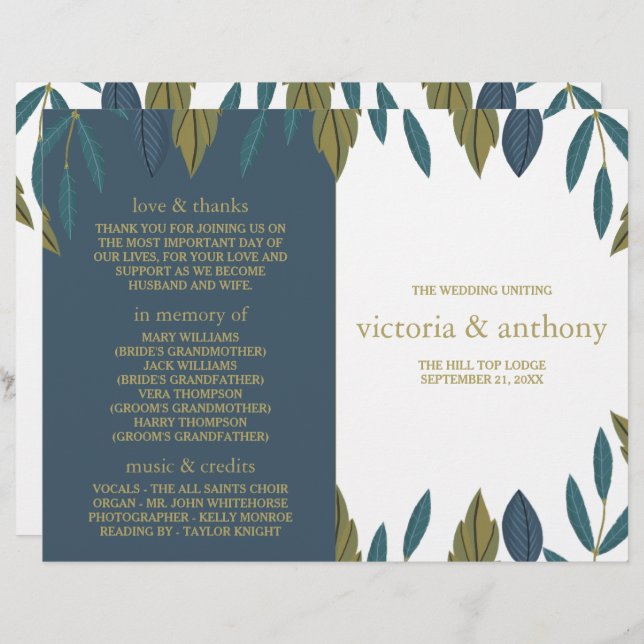 Rustic Leaf Floral Wedding Bi-Fold Program (Front/Back)