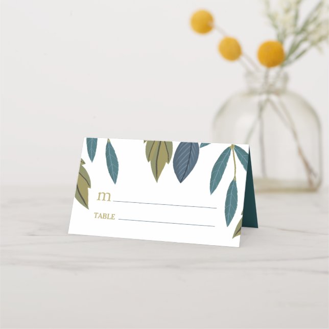 Rustic Leaf Floral Wedding Place Card (Front)