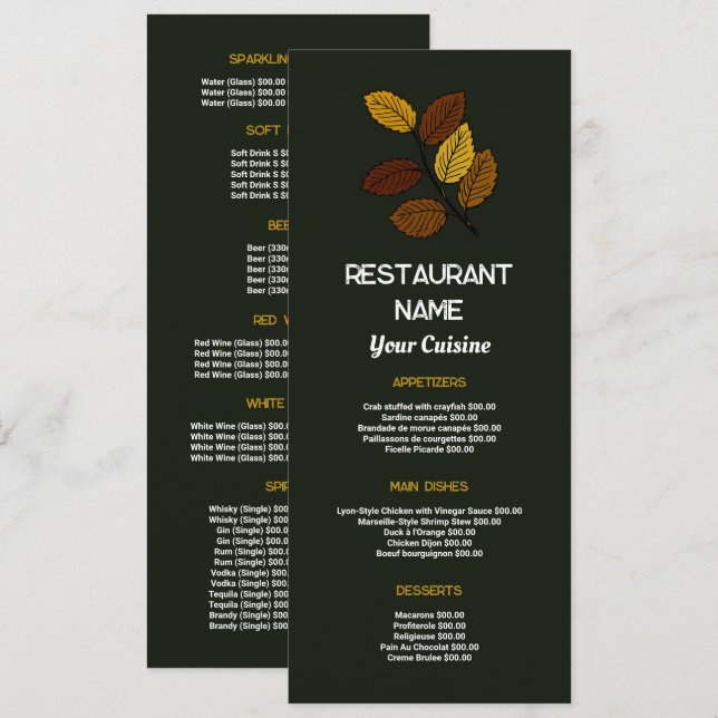 Rustic Leaf, Restaurant Slimline Menu (Front/Back)