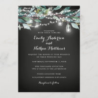 Rustic Leaf String lights Wedding Invitation