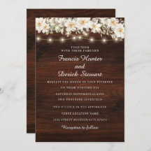 Rustic Leaf String lights Wood Wedding Invitation