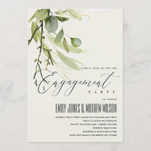 RUSTIC LEAFY GREEN FOLIAGE WATERCOLOR ENGAGEMENT INVITATION