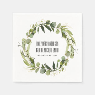 RUSTIC LEAFY GREEN GOLD FOLIAGE WATERCOLOR WEDDING NAPKIN