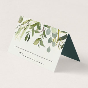 RUSTIC LEAFY GREEN GOLD FOLIAGE WEDDING PLACE CARD