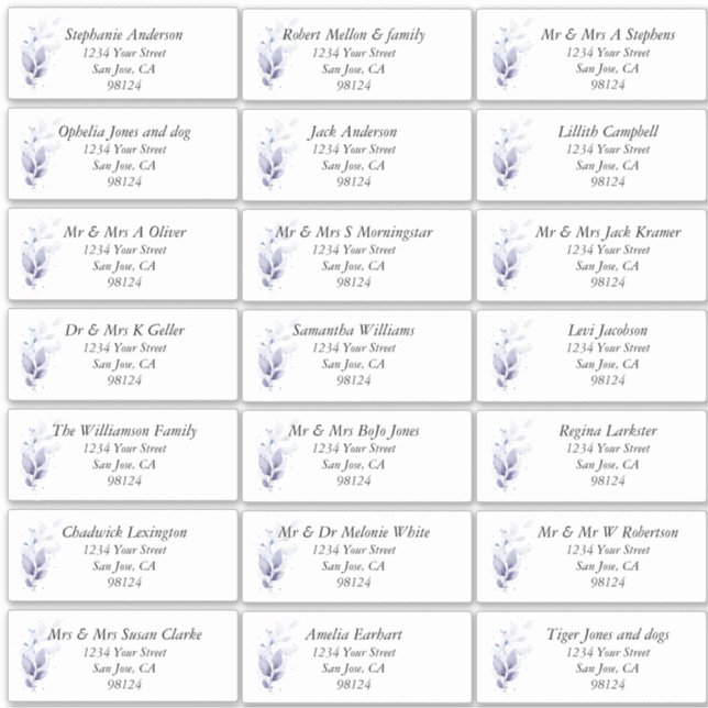 Rustic Leafy Guest Name Address Labels (Front)