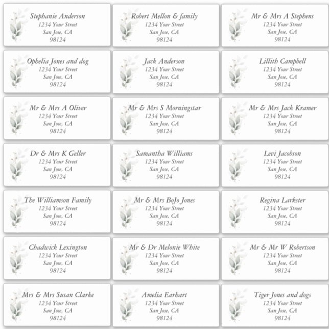 Rustic Leafy Guest Name Address Labels (Front)