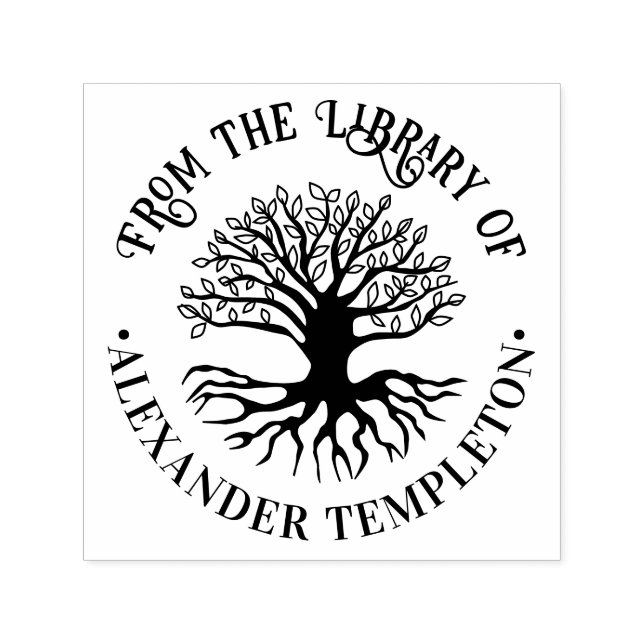Rustic Leafy Tree with Roots #2R Library Book Name Self-inking Stamp (Design)