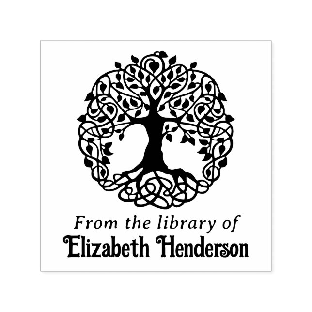 Rustic Leafy Tree with Roots SQ Library Book Name Self-inking Stamp (Design)