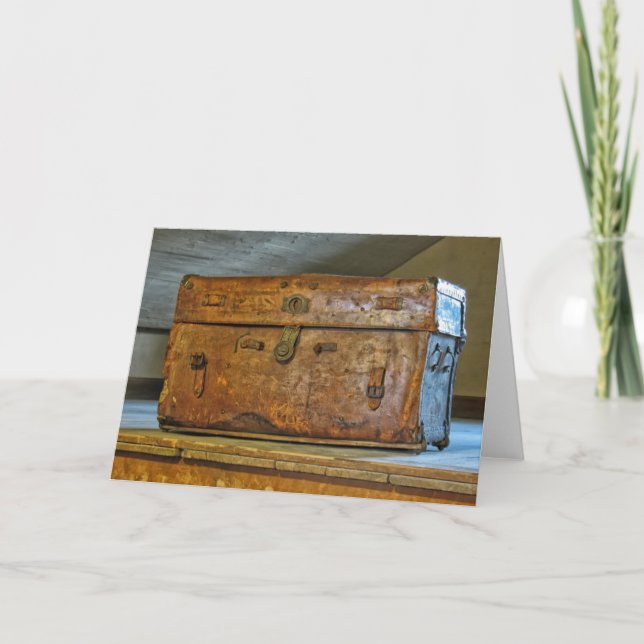 Rustic Leather Trunk in Attic Card (Front)