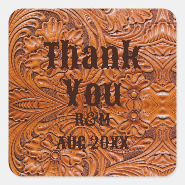 Rustic leather western country cowboy wedding  square sticker (Front)