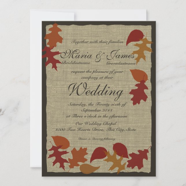 Rustic Leaves and Burlap Wedding Invitation (Front)
