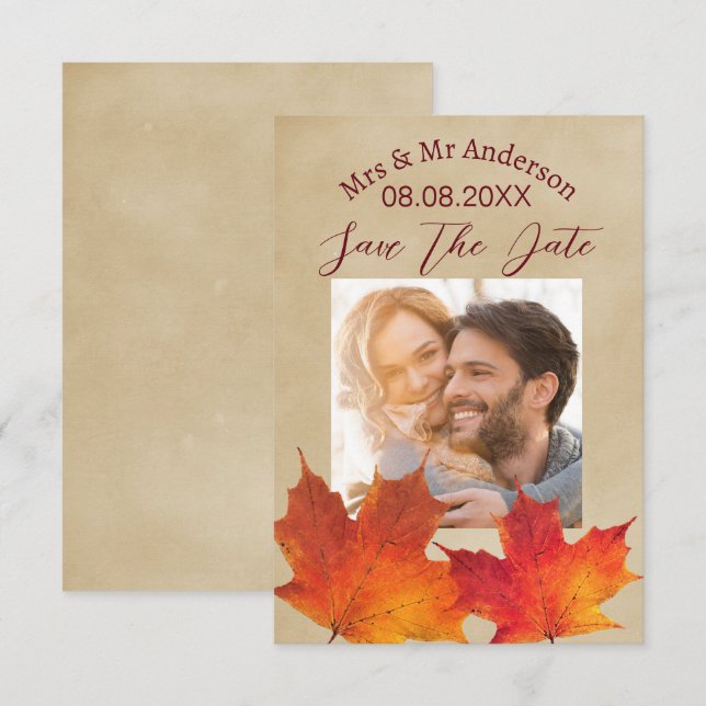 Rustic Leaves Autumn Fall Wedding Save The Date (Front/Back)