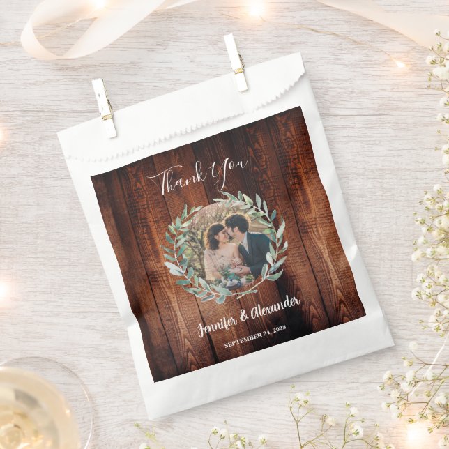 Rustic leaves barn wood photo Wedding Thank you Favour Bag (Clipped)