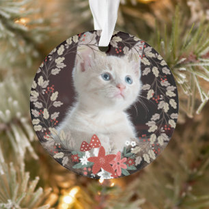 Rustic Leaves Cat Pet Photo Wreath Christmas Ornament