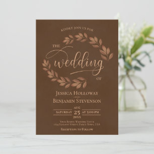 Rustic Leaves Elegant Chestnut Brown Wedding Invitation