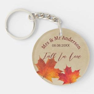 Rustic Leaves Fall in Love Autumn Wedding Favour Keychain