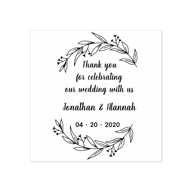 Rustic Leaves Hand-Drawn Thank You Rubber Stamp (Imprint)