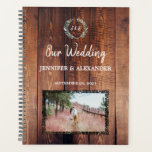 Rustic leaves on barn wood monogram photo Wedding  Planner<br><div class="desc">Create your own rustic wood monogrammed photo Wedding Planner.
Rustic leaves on barn wood design.
Add your own photo,  text and names to create a very unique and personal Wedding Planner.</div>