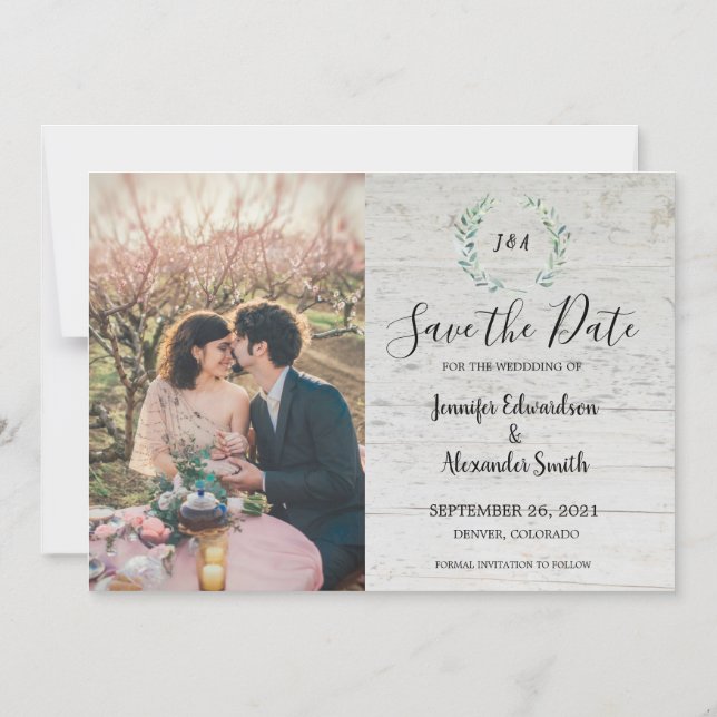 Rustic leaves on barn wood photo Save the Date Magnetic Invitation (Front)