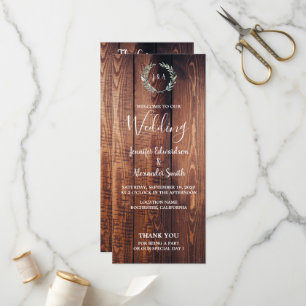 Rustic leaves on barn wood wedding program