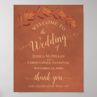 Rustic Leaves on Terracotta Wedding Welcome Sign