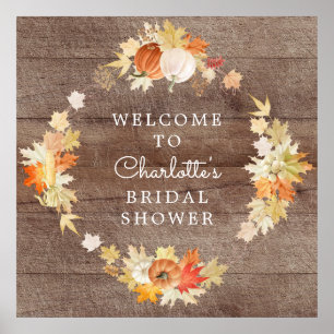 Rustic Leaves Pumpkins Bridal Shower Welcome Poster