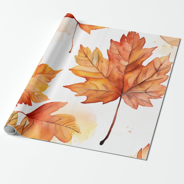 Rustic Leaves: Warm Autumn Patterns Wrapping Paper (Unrolled)