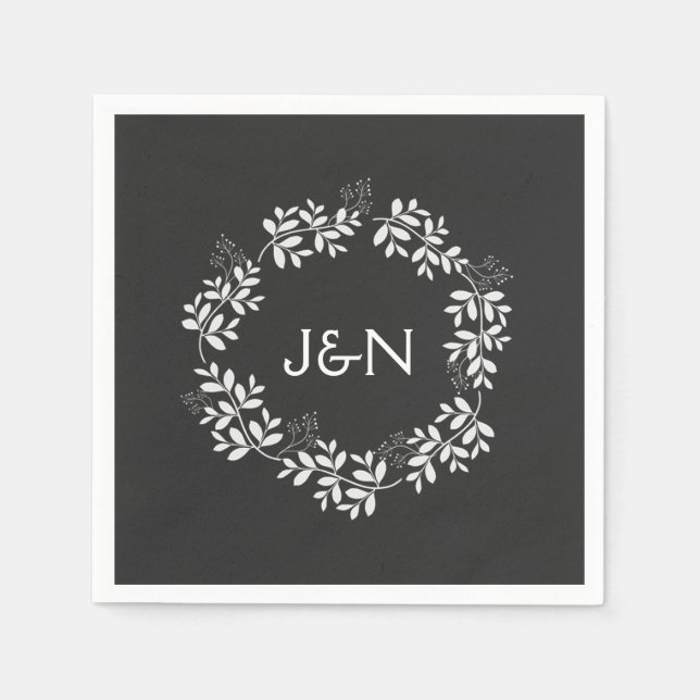 Rustic Leaves Wreath Modern Personalized Wedding Napkin (Front)