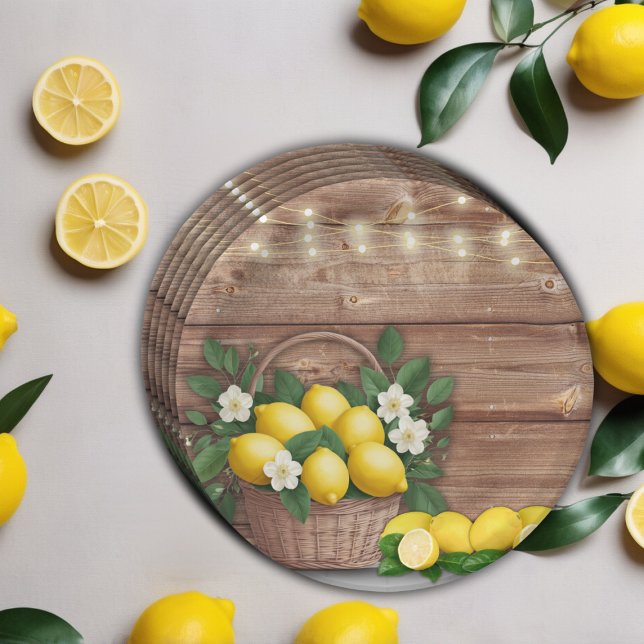 Rustic Lemon Basket Modern Cute Baby Shower Paper Plate (Creator Uploaded)