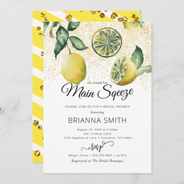 Rustic Lemon Bridal Shower Invitation (Front/Back)