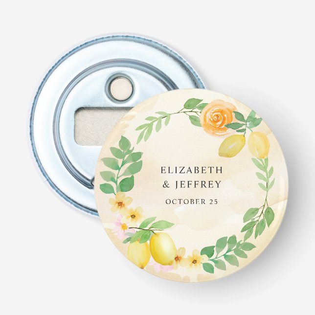 Rustic Lemon Citrus Boho Summer Wedding Bottle Opener (Front)