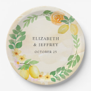 Rustic Lemon Citrus Boho Summer Wedding Paper Plate