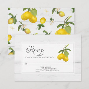 Rustic Lemon Citrus Floral Yellow White Wood RSVP Card