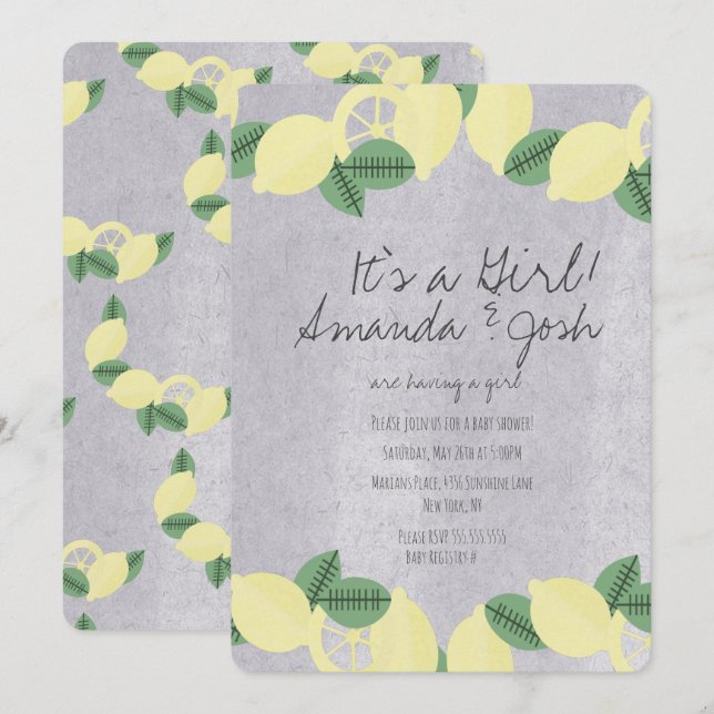 Rustic Lemon Citrus Vintage Stone Baby Shower Invitation (Front/Back)