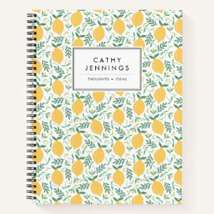 Rustic Lemon Citrus Yellow Summer Greenery Leaves Notebook