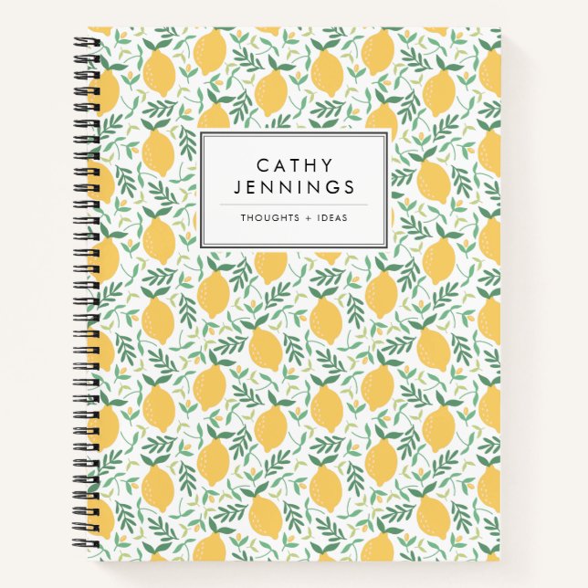 Rustic Lemon Citrus Yellow Summer Greenery Leaves Notebook (Front)