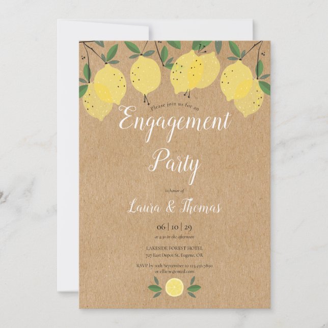 Rustic Lemon Greenery Engagement Party Invitation (Front)