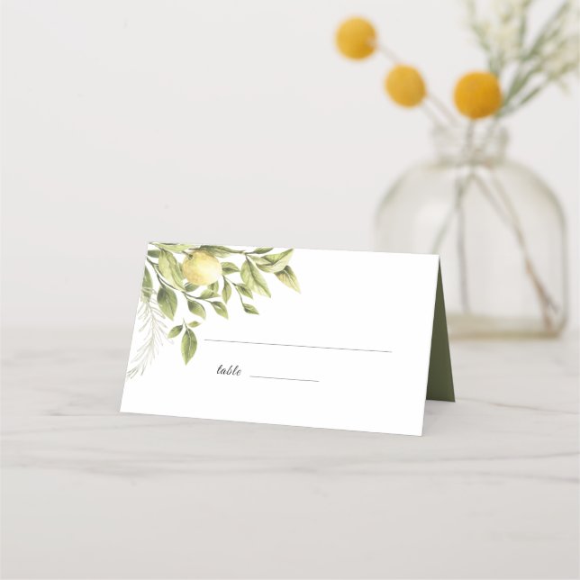 Rustic Lemon Greenery Wedding Place Card (Front)