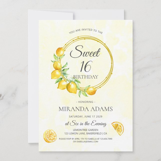 Rustic Lemon Wreath Summer Boho Sweet 16 Birthday Invitation (Front)