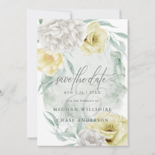 Rustic Lemon Yellow Ivory Peony Flowers  Invitation