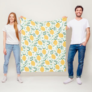 Rustic Lemon Yellow Summer Tropical Leaves Pattern Fleece Blanket