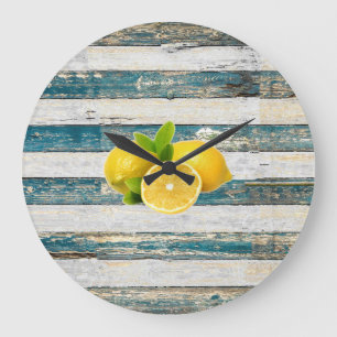 Rustic Lemons (Blue) Large Clock