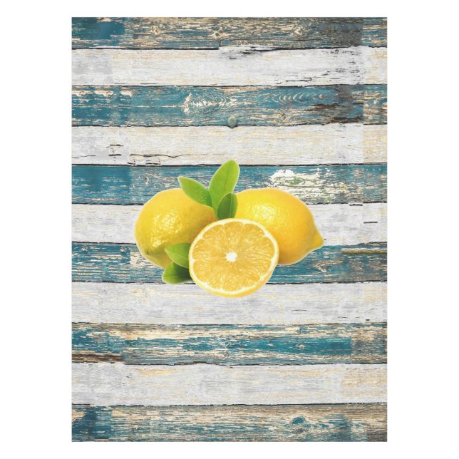 Rustic Lemons (Blue) Tablecloth (Front)