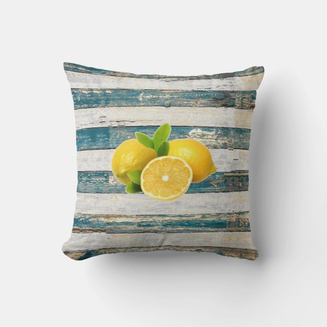 Rustic Lemons (Blue) Throw Pillow (Front)